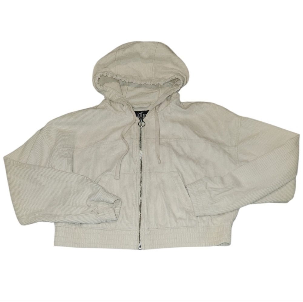 Hollister Blush Cropped Corderoy Hooded Zip-Up Jacket